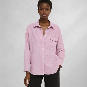 Zara Women’s Size XL Pink Blue Striped Button Down Shirt Long Sleeve Blouse